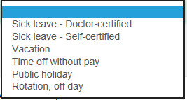 Available options for absence