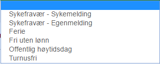Tilgjengelige valg for fravær